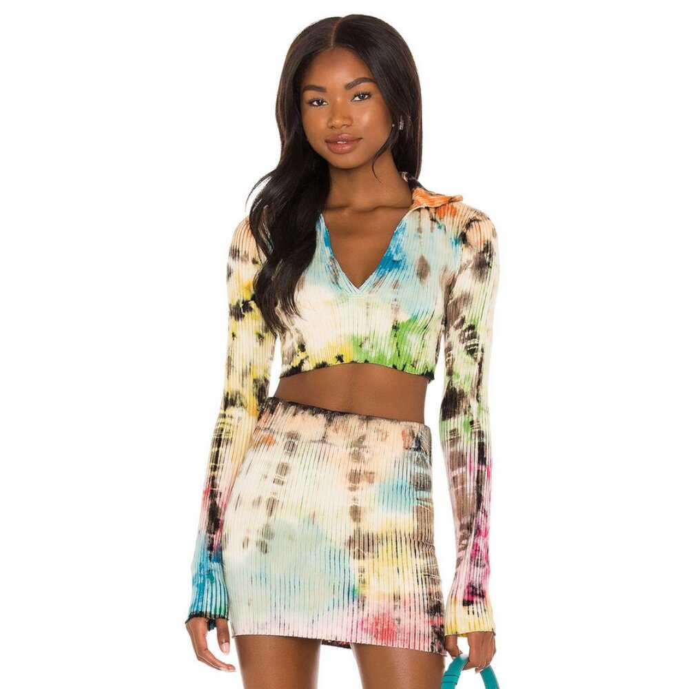 COTTON CITIZEN x REVOLVE Sz. XS Kaleidoscope Sky Ibiza Cropped Polo Shirt